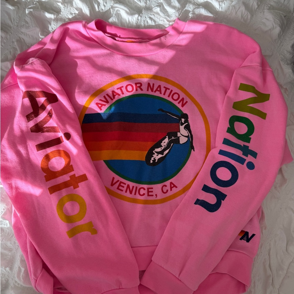 Aviator Nation Pink Multicolor Graphic Sweatshirt